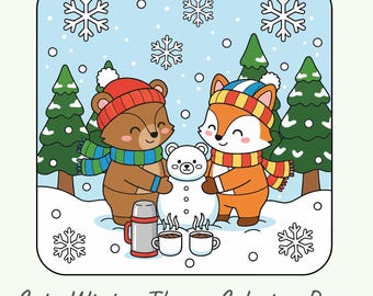 Winter Coloring Pages for Kids, Christmas Coloring Book Printable PDF, Snowman Holiday Coloring, Cute Animal Snow Day, Digital Download