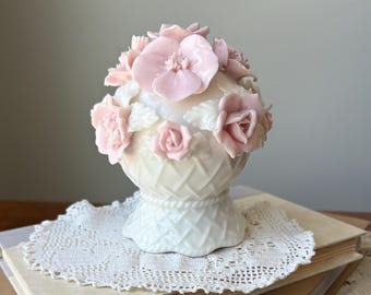 Vintage Irice Japan Porcelain Floral Night Light – Mid-Century Lattice Rose Lamp