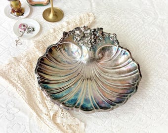 Vintage Silver Plated Shell Dish with Grape Vine Detail