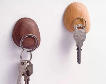 Magnetic Wooden Key Holder – Solid Wood Wall Hook for Keys, Entryway Storage, Walnut & Beech Minimalist Key Rack