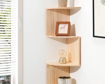 Corner Wall Shelf – 2/4/5 Tier PVC Wood Floating Shelf for Plants and Decor, Space-Saving Corner Organizer for Bedroom, Living Room & Office