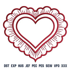 Ruffled Heart Frame Machine Embroidery Design, Valentine’s Day Embroidery Stitch File, Romantic Heart Border Pattern, Holiday Sewing Design
