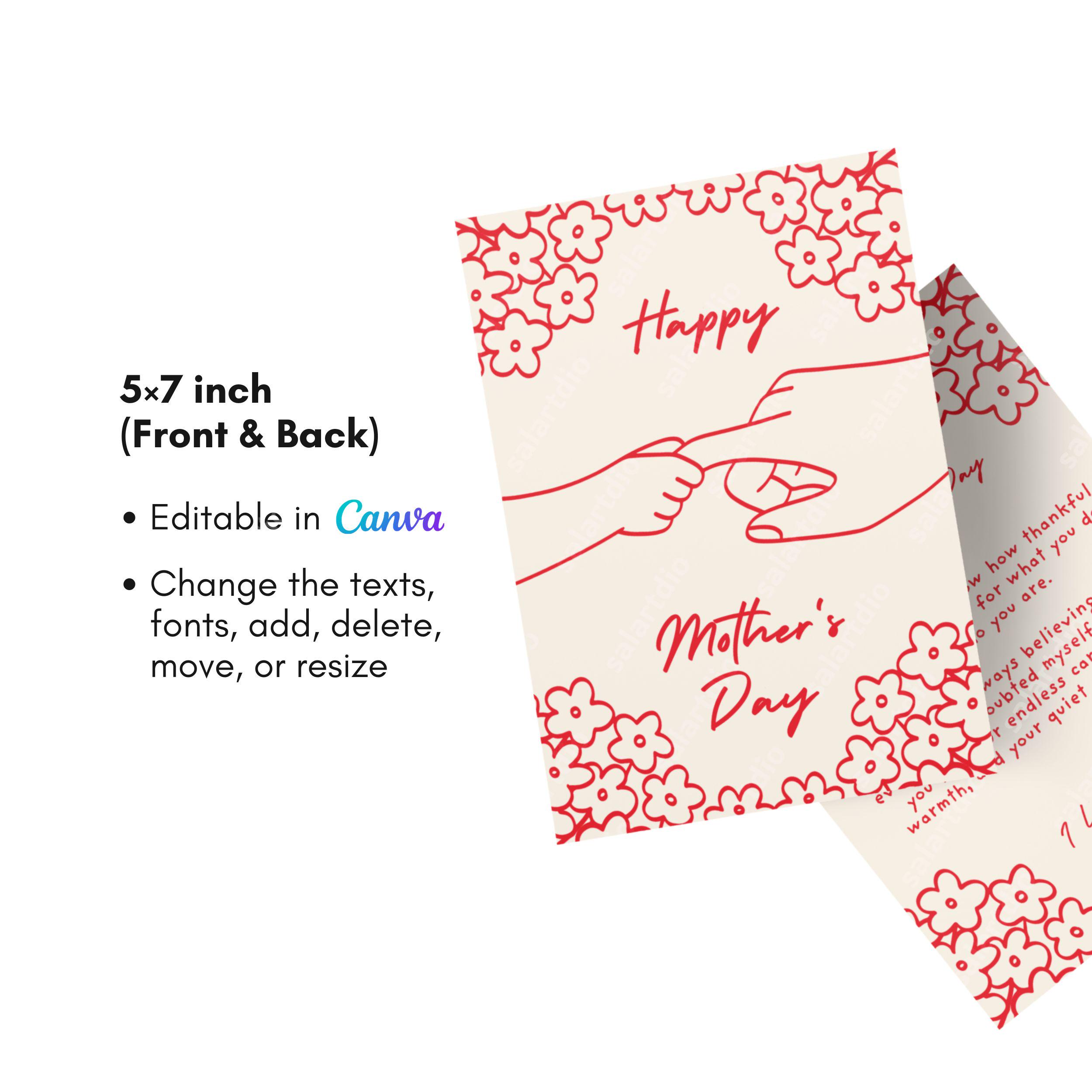 Printable Happy Mothers Day Floral Card - Personalized Mothers Day Card ...