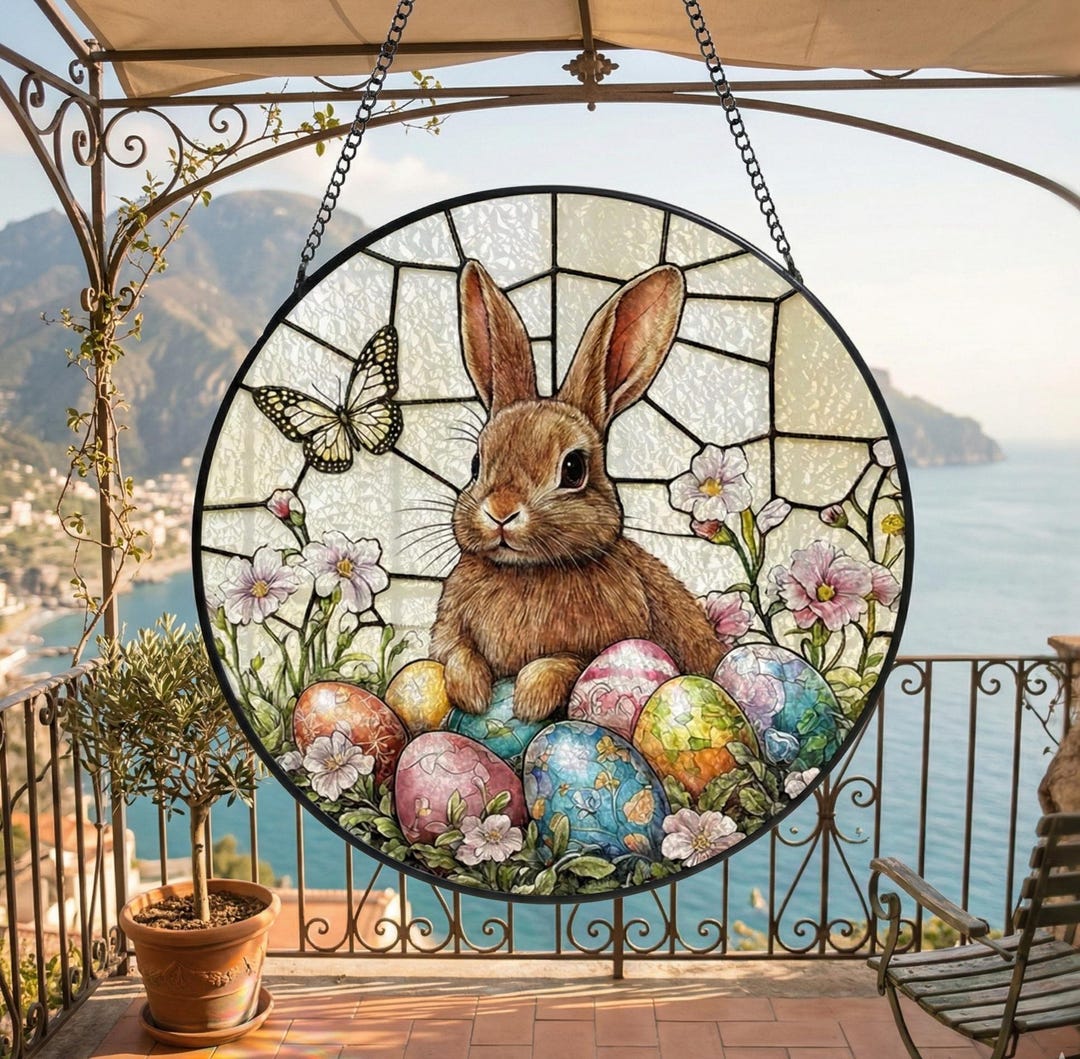 Easter Rabbit Stained Glass Suncatcher, Bunny Spring Holiday Decor ...