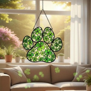 Shamrock Paw Print Suncatcher, St Patrick's Day Dog Decor