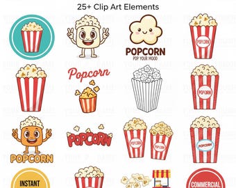 Popcorn Box PNG-clipart – Movie Night-graphics (digitale download)