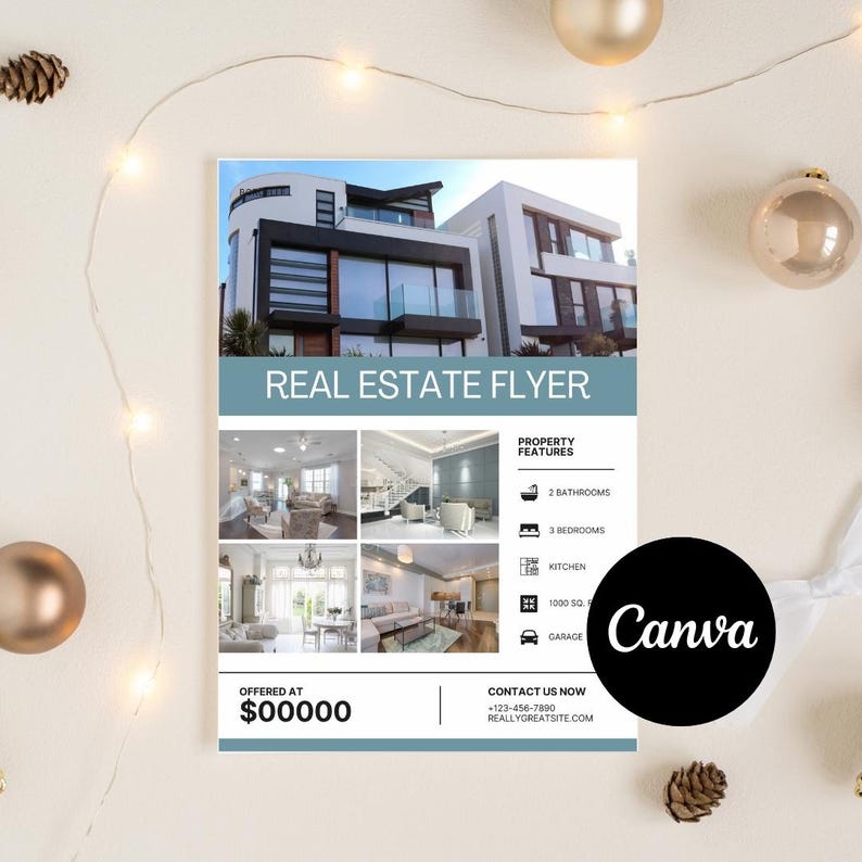 Real Estate Flyer Template Editable Canva Modern Property Listing ...