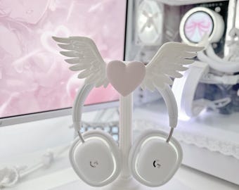 Coquette Angelic Heart 3D Printed Headphone Stand: Desk Decor, Girly Gaming setup, Cutecore Gift