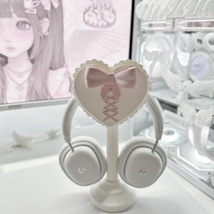 Coquette Ruffle Heart Bow 3D-tryckt hörlursstativ: Skrivbordsdekor, Flickigt setup, Cutecore, Presenter för gamers