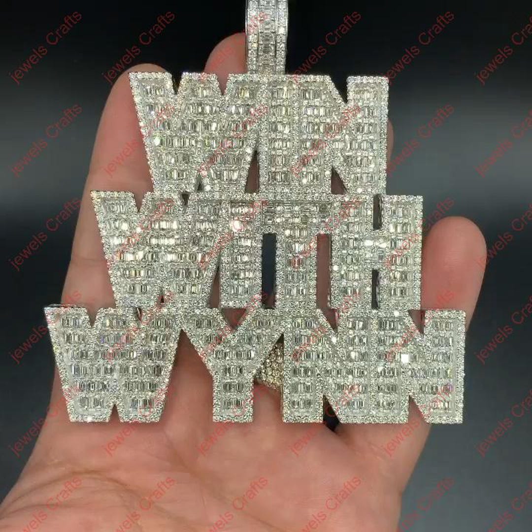 Three Row Letter Party 3.5 Inches Men's Moissanite Diamond Pendant, 925 ...