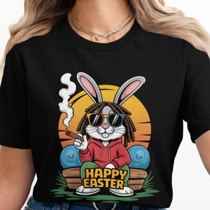 Happy Easter Reggae Bunny T-Shirt, Chill Dreadlock Rabbit Hoodie, Unique Smoking Rabbit Sweatshirt, Alien Egg Long Sleeve Gift