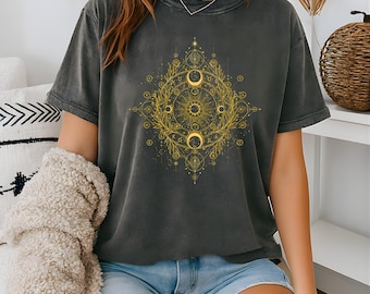 Comfort Colors Mystic Moon Phases T-Shirt, Celestial Long Sleeve T-Shirt, Astrology Sweatshirt, Zodiac Hoodie Gift