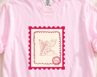 Vintage Cupid Stamp Shirt, Romantic Graphic Tee, Coquette Comfort Colors T-Shirt, Love Postage Tee