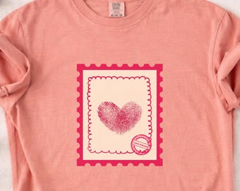 Vintage Fingerprint Heart Shirt, Romantic Love Stamp, Coquette Valentine Graphic Tee, Comfort Colors T-Shirt