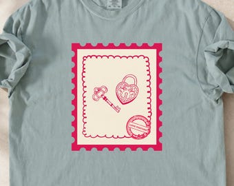 Key to My Heart Shirt, Vintage Stamp Comfort Colors Tee