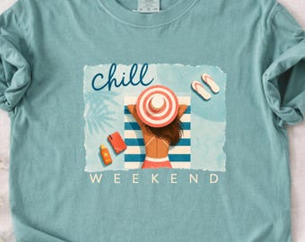 Chill Weekend Beach Tee, Coastal Summer Shirt, Vacation Graphic T-Shirt, Comfort Colors Tee