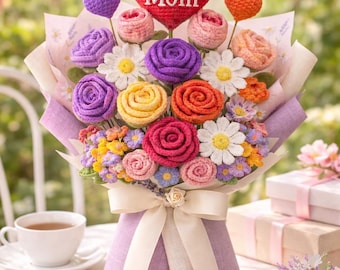 Patrón de ramo de flores a crochet, regalo de amigurumi para mamá, decoración hecha a mano (descarga digital)