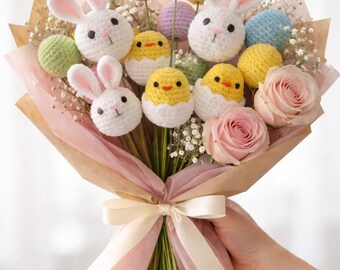 Bunny Bouquet Crochet Pattern, Easter Amigurumi, Spring Decor (PDF Download)