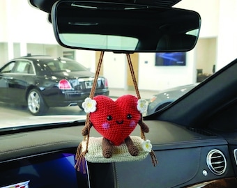 Swing Heart Hanging Car Crochet Pattern – Step by Step Guide PDF Gift Hanging Crochet Lover Valentine Gift Idea  (Digital Download)