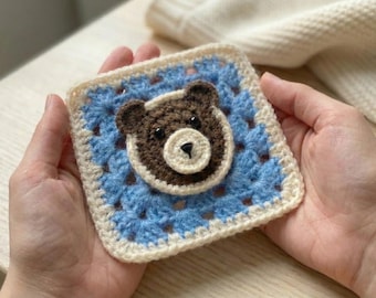 Patrón de crochet para posavasos cuadrado "Abuelita con abrazos de osito" / PDF fácil (descarga digital)
