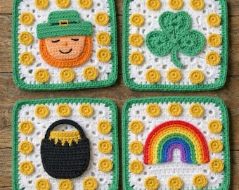 Patrón de posavasos de crochet para el Día de San Patricio: Duende y trébol (descarga digital en PDF)
