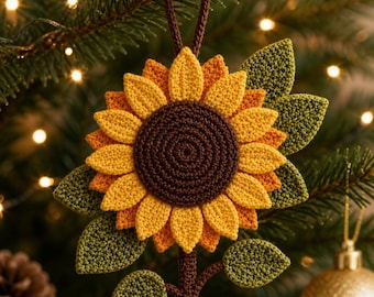 Patrón de aplique de girasol a crochet en PDF / Parche floral para bolso, almohada, guirnalda, decoración DIY
