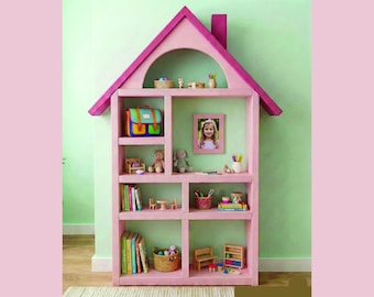 Planos de estanterías para casas de muñecas infantiles: Estantería con forma de casa para libros y juguetes (apta para principiantes)