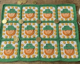 Patrón de mantel individual de crochet para el Día de San Patricio, cara de duende irlandés (descarga digital en PDF)