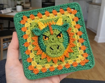 Patrón de crochet cuadrado de abuela dragón amigurumi: guía fácil en PDF + imagen (descarga digital)