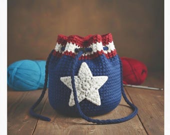 American Flag Crochet Bag Pattern – Patriotic Star Applique (Digital Download)