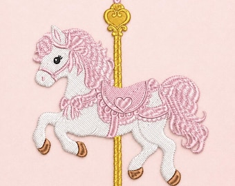 Carousel Horse Embroidery Design, Pink Carousel Pony For Baby Girl, Nursery Decor, Instant Download