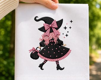 Häxbroderidesign, Rosa Flickabroderimönster, Halloweenkostym