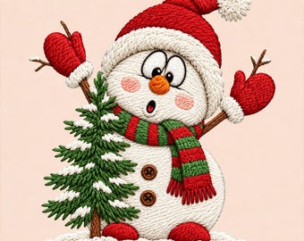 Christmas Snowman Embroidery Design, Sweet Winter Snowman With Tree, Holiday Machine Embroiderys