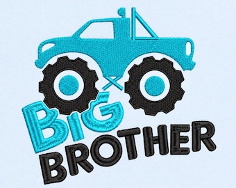 Broderidesign med monstertruck och syskon, direkt nedladdning, 5 storlekar