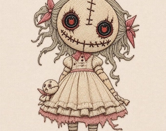 Kuslig Voodoo-docka maskinbroderidesign, gotisk skräck (digital nedladdning)
