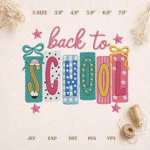 Back School Embroidery Design, Colorful Applique Embroidery File, Pencil Patch Classroom, Instant Download