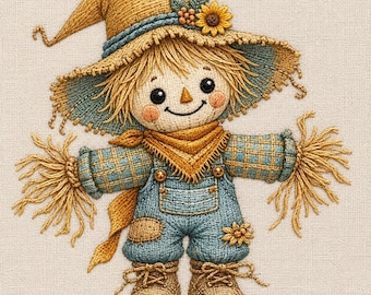 Scarecrow Sunflower Machine Embroidery Design, Autumn Farm PES DST Download