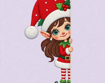 Peeking Christmas Elf Girl Embroidery Design, Santa Helper, Holiday Door Peekaboo, Festive Machine Embroidery