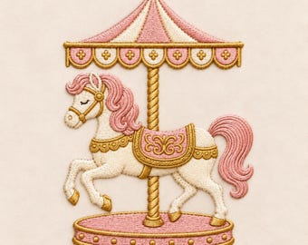 Pink Carousel Horse Machine Embroidery Design, Baby Nursery PES DST Download