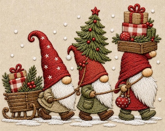 Maskinbroderidesign för jultomte, jultomte, julgran (digital nedladdning)