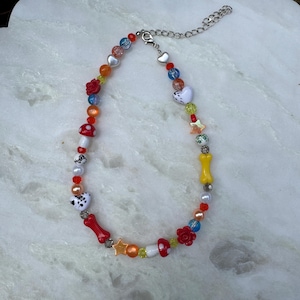 Twenty one pilots - beaded choker mushroom, bone and orange  - alternative jewellery - music inspired