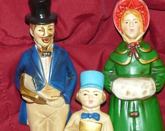 Vintage HOLIDAY Trio Christmas Carolers Paper Mache Figurines MINT Condition