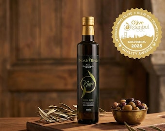 Aceite de oliva virgen extra Nostroliva Domat, prensado en frío, 500 ml (16,9 onzas líquidas), AOVE Anatolia de origen único, galardonado con el premio Oro