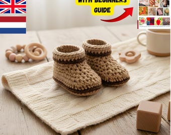 Crochet Baby Booties Pattern PDF | Newborn Baby Shoes | Easy Handmade Booties | English, Dutch & Deutsch Instructions
