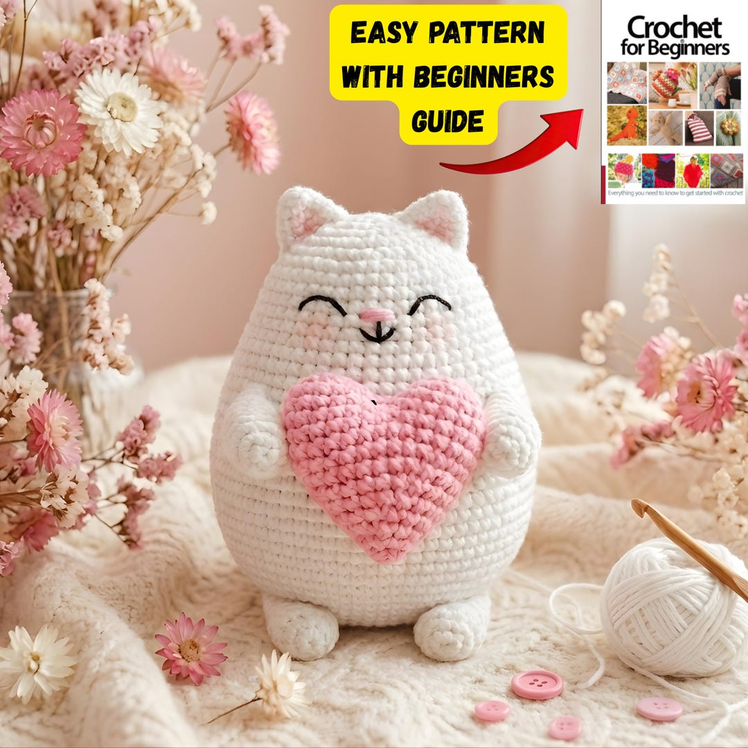 Kitty With Heart Crochet Pattern, Mini Valentine Cat Crochet PDF ...