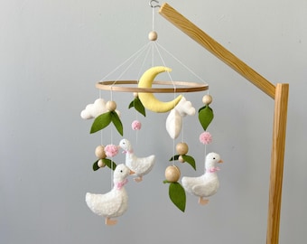 Duck Nursery Mobile, Baby Crib Mobile, Goose Baby Mobile, Moon Nursery Decor