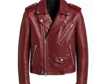 Men's & Women's Leather Biker Jacket with Belt Handmade Motorcycle Style Jacket Gift for Him