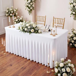 Ruffled Table Skirt for Party, Pleated Fitted Table Skirt 6ft Rectangle, Stretch Table Cover for Wedding , Event, Party Table Decoration