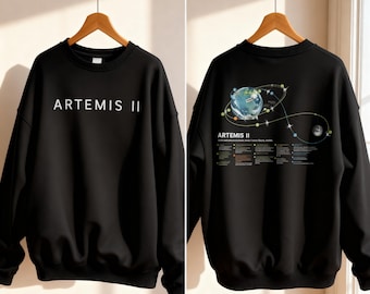 Artemis II Sweatshirt NASA Space Shirt, Doppelseitiges Grafik Sweatshirt, Weltraum Liebhaber Geschenk, Mond Mission Rundhalsausschnitt, Unisex übergroßer Pullover