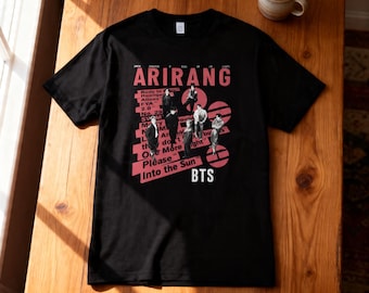 Arirang BTSシャツ、Kpop BTSグラフィックTシャツ、韓国の歌Arirangシャツ、BTSファンシャツ、ヴィンテージスタイルのBTS Tシャツ、ARMYへのKpopギフト、コンサートシャツ